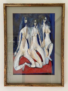 Composition With Figures. Figurative Gouache Painting