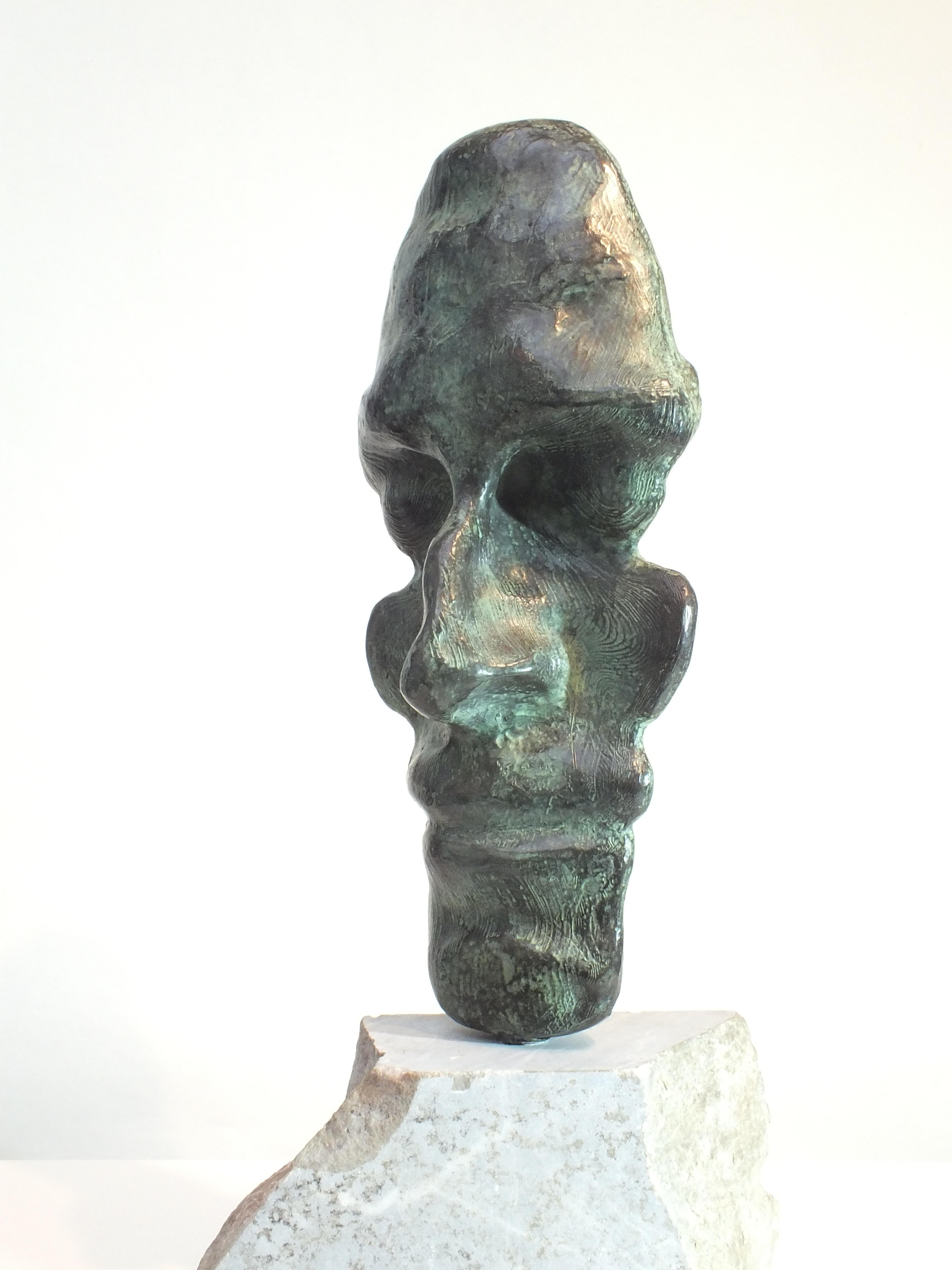 This unique, substantial bronze sculpture by Tim Rawlins is simply beautiful. The artist has used his artistic vision to create a piece that is a spiritual conundrum; do we face forward or do we face away or do we witness all around? The statue is