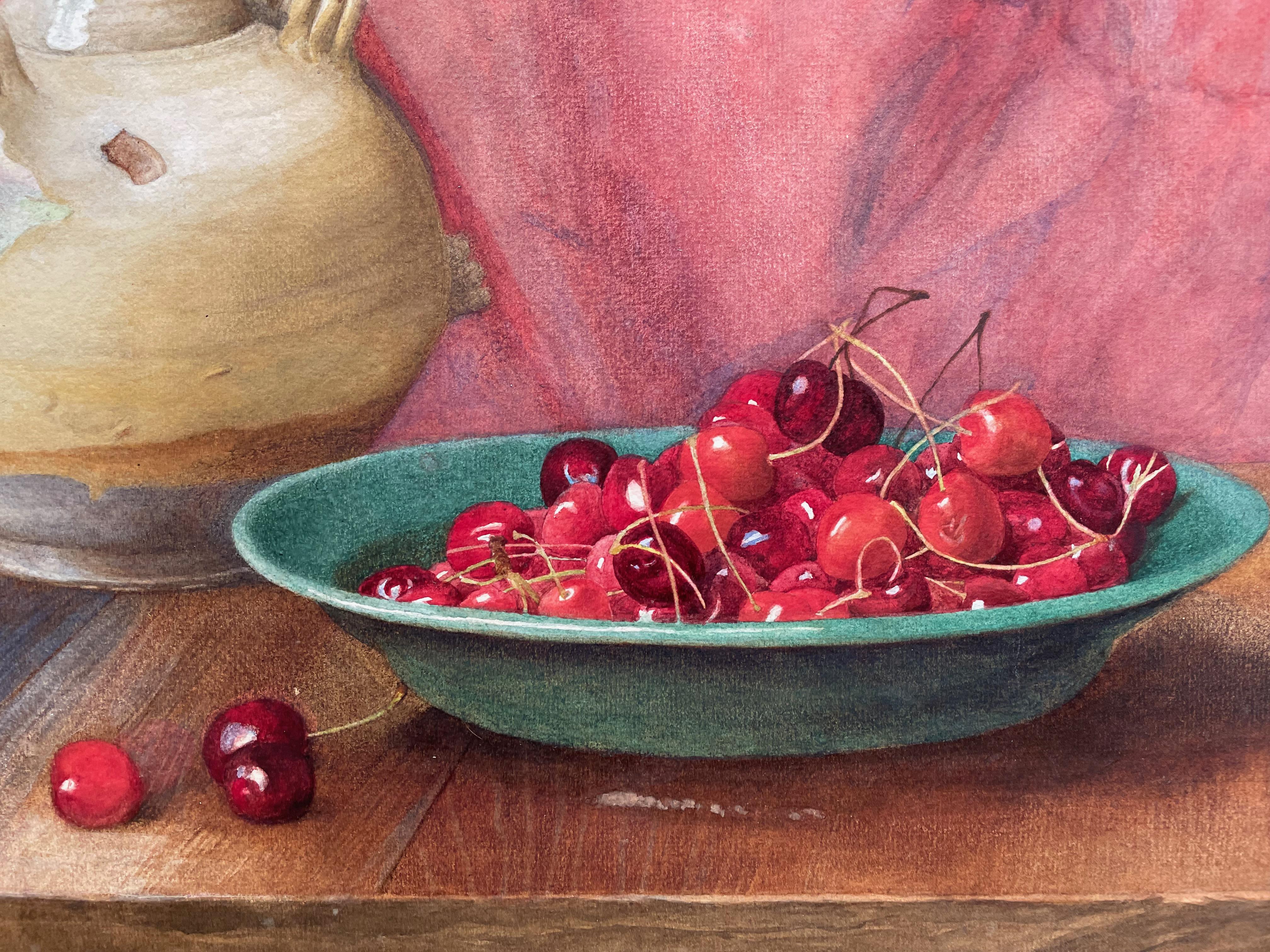 Bowl Of Cherries. 1920s Watercolor For Sale 1