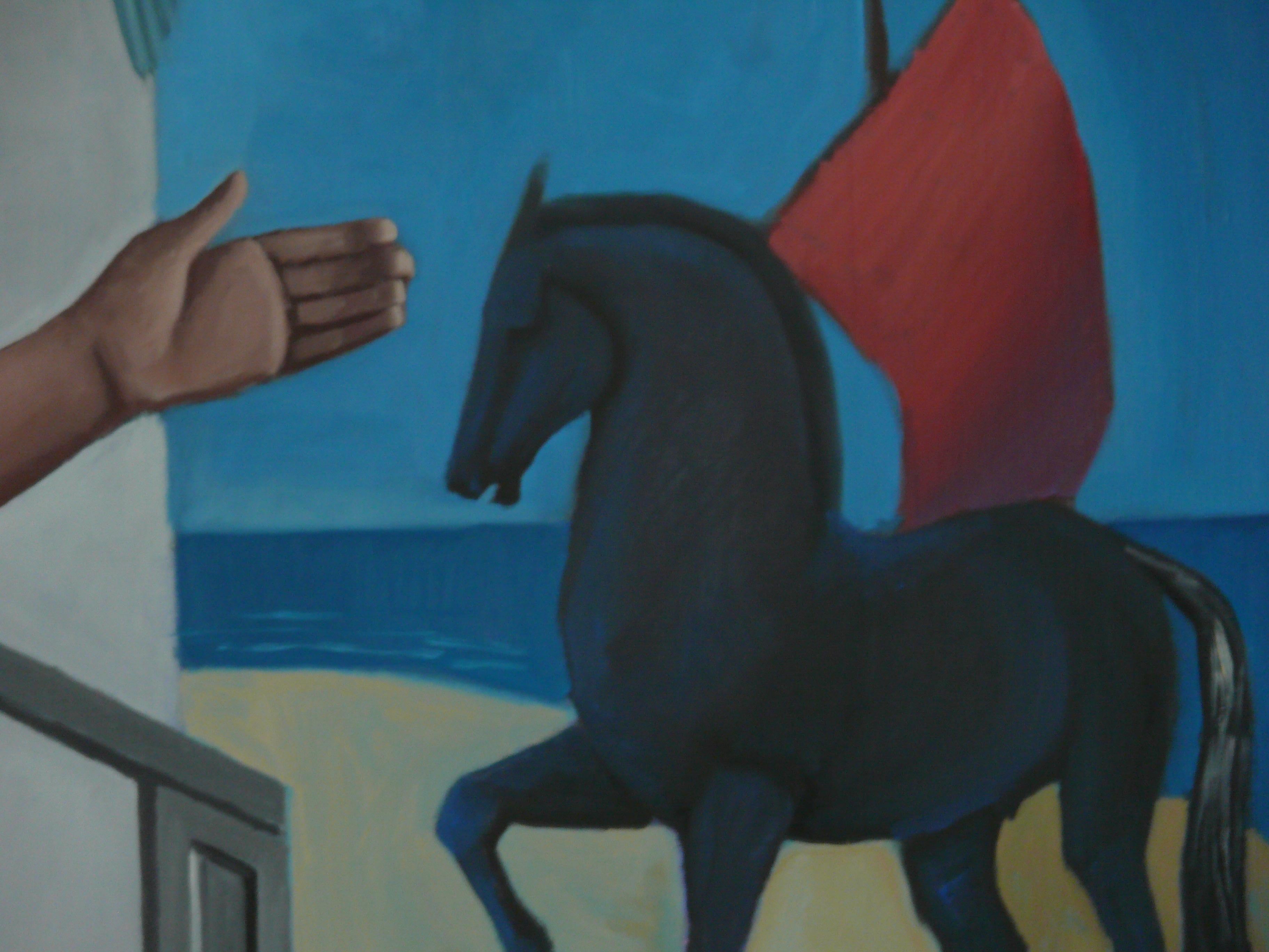 Madre e hijo en un paisaje arcaico   Pintura al óleo figurativa contemporánea - Figurative Painting Negro de Paul Rossi