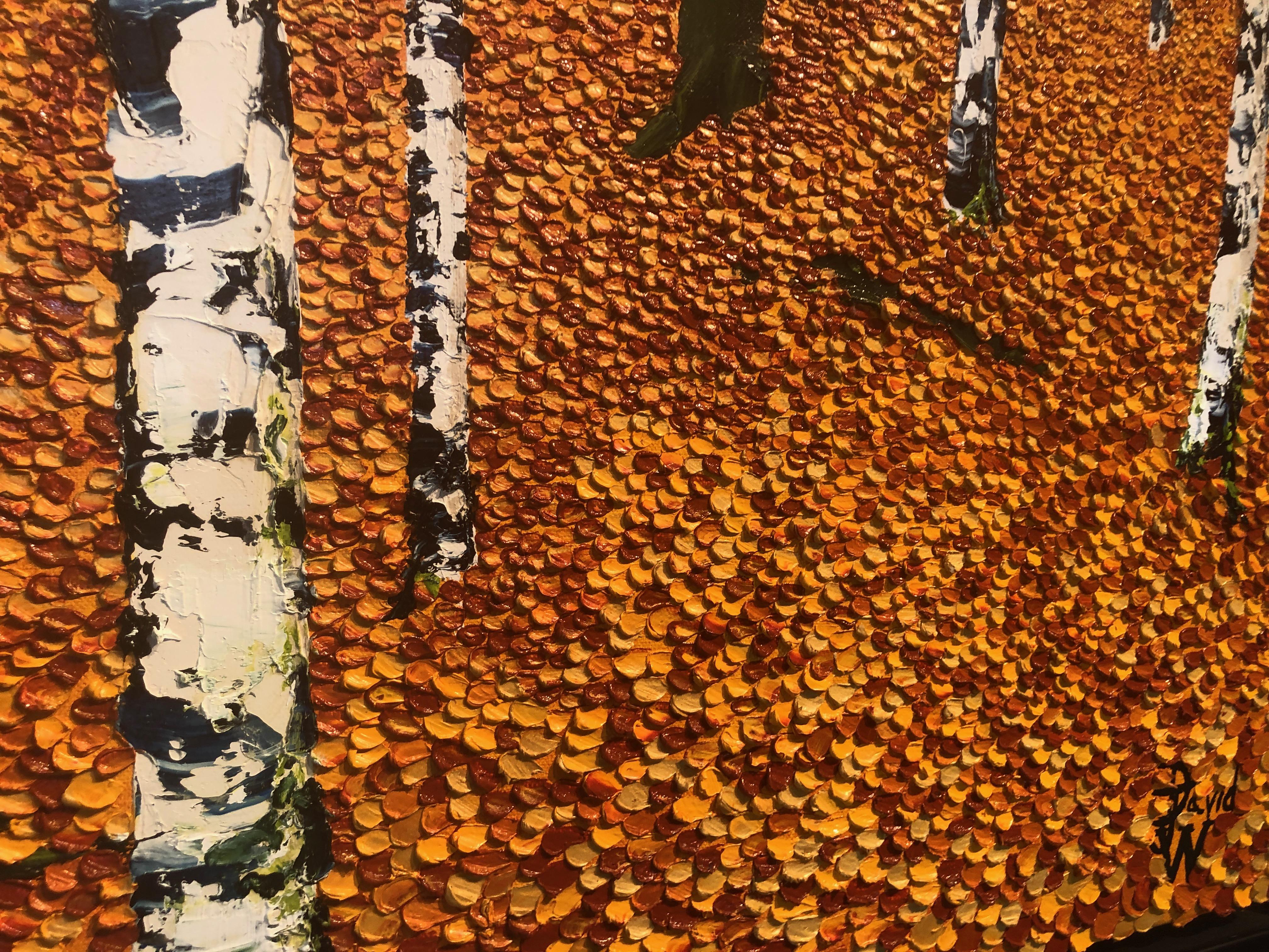 Golden Birches.    Large Contemporary Landscape Painting 2