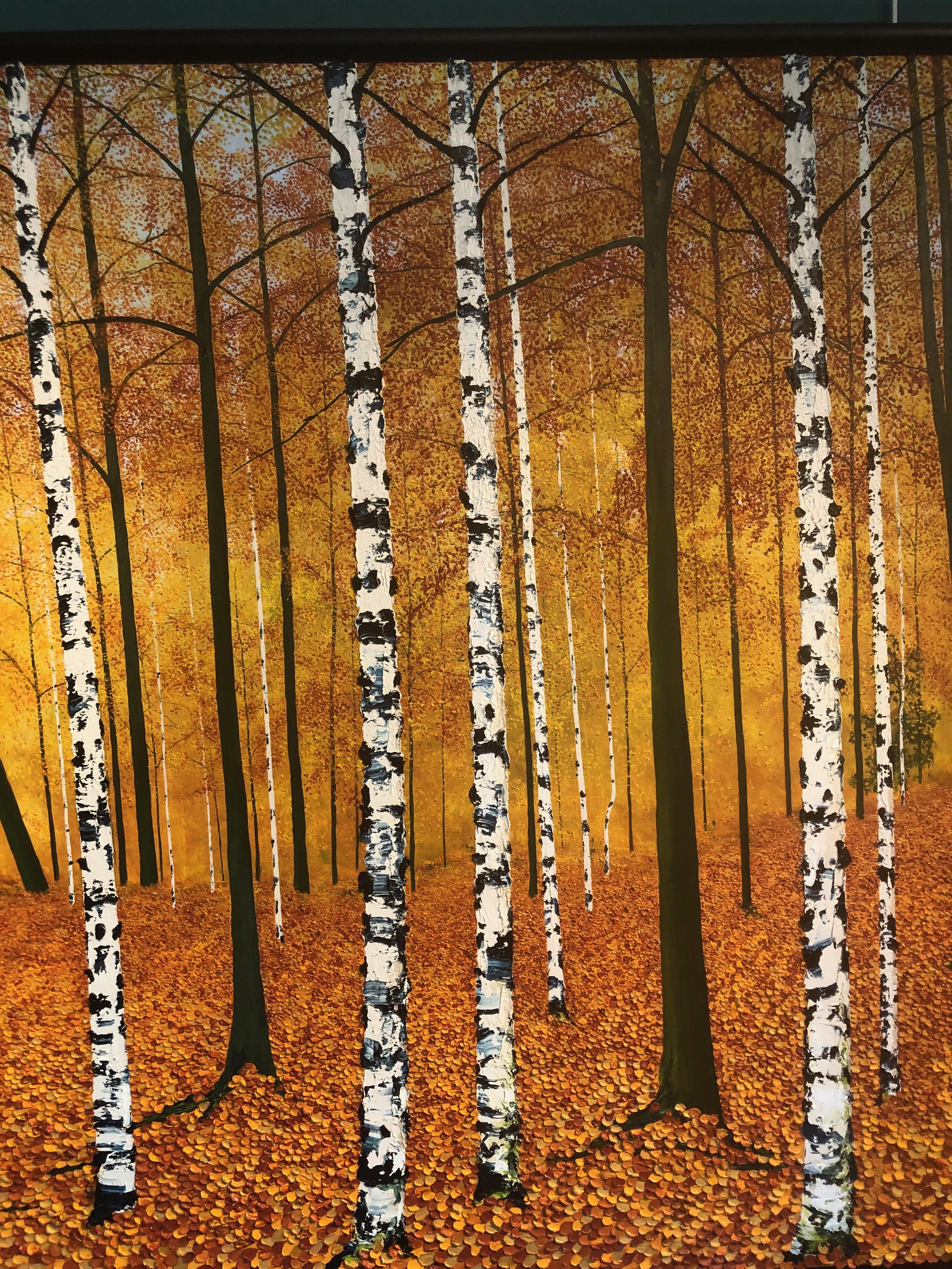 Golden Birches.    Large Contemporary Landscape Painting 3