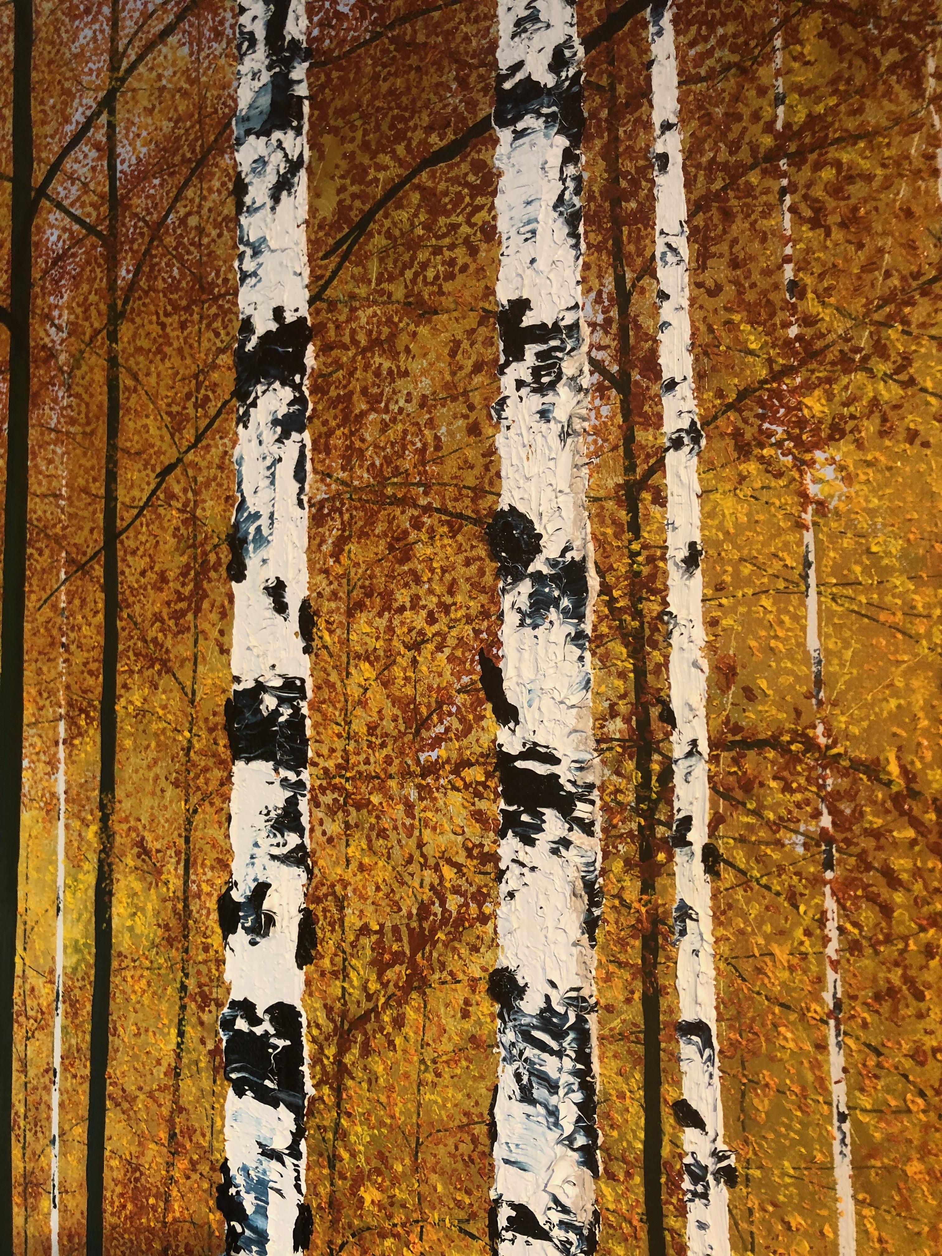 Golden Birches.    Large Contemporary Landscape Painting 5