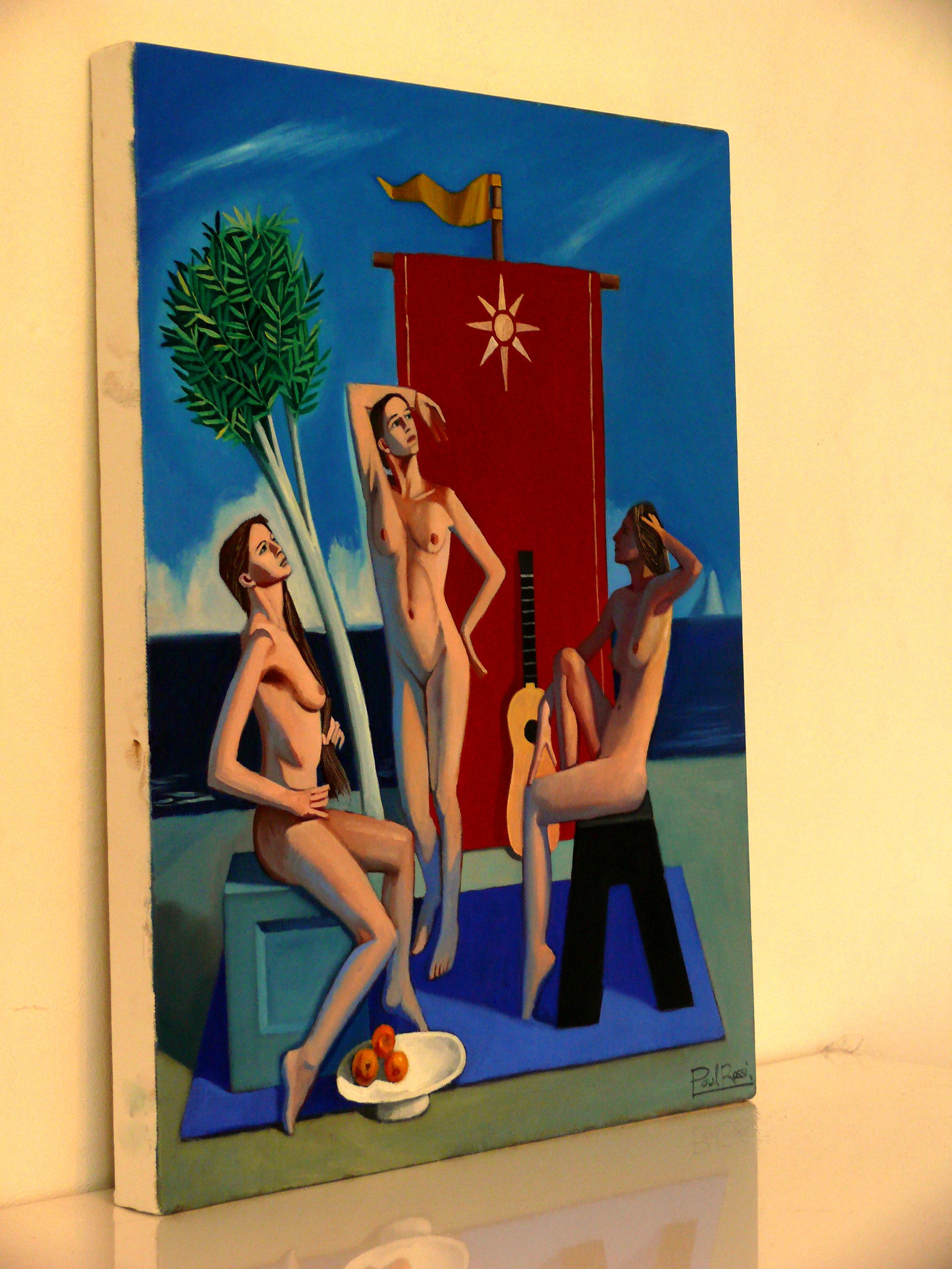 The Three Graces IV    Contemporary Figurative Oil Painting For Sale 1