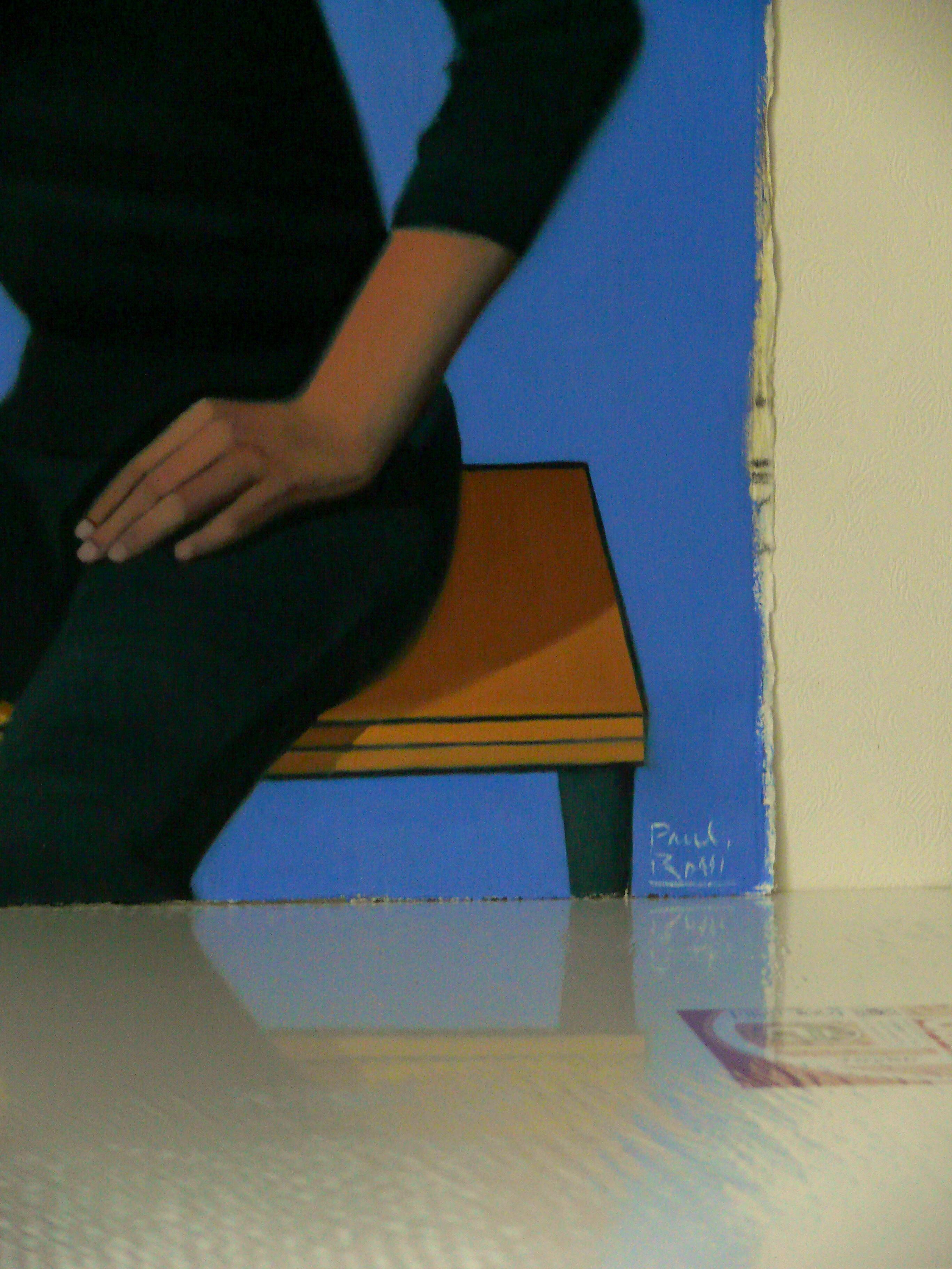 Figure assise dans un espace géométrique.  Peinture à l'huile figurative contemporaine - Painting de Paul Rossi