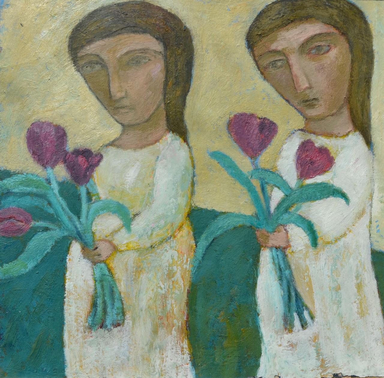 "Zwei Mädchen". Zeitgenössisches figuratives Gemälde