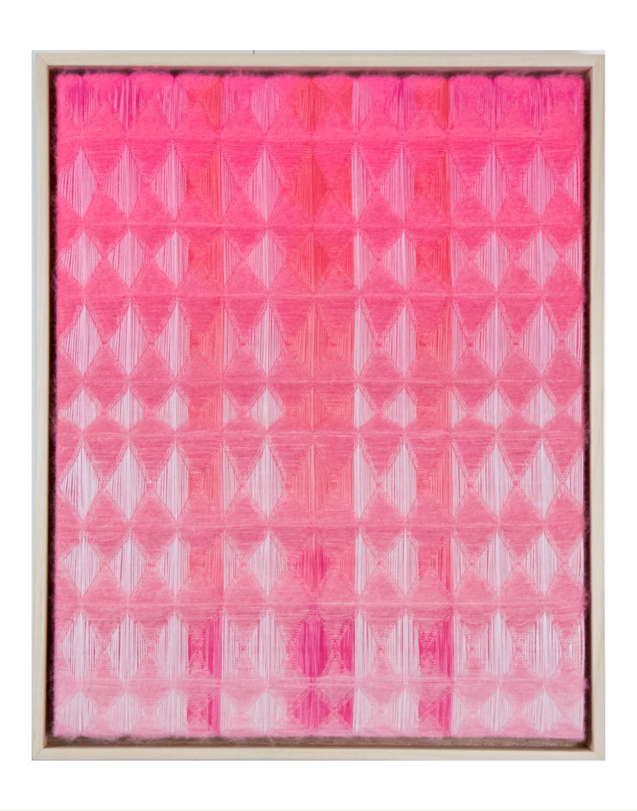 Babe by Anya Molyviatis is a part of an ongoing series of three dimensional textiles that are handwoven on AVL Dobby Looms. The work uses dramatic color gradients as well as physical depth and structure to create a multi-sensory experience.