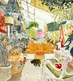 Living with Plants 3, Contemporary Figurative Watercolor, Interiors, Flora