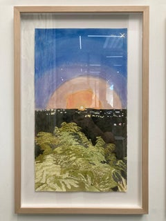 Toiano Moonrise, Contemporary Figurative Watercolor, Interiors, Flora, Framed