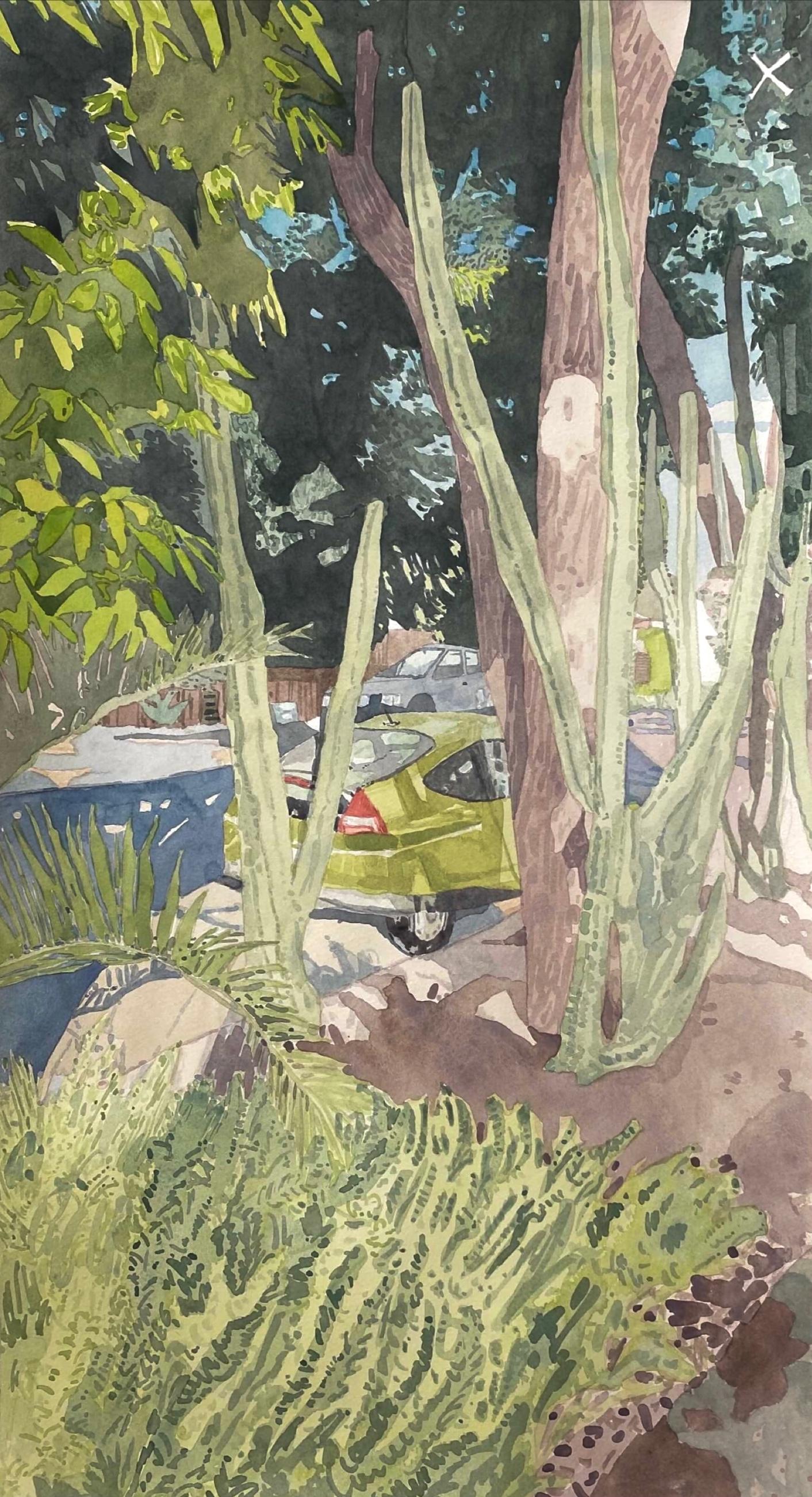 LA (Insight), Contemporary Figurative Watercolor, Interiors, Flora, Framed