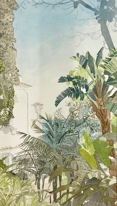 Sorrento, Contemporary Figurative Watercolor, Interiors, Flora