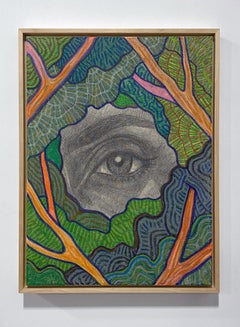 To See Is To Feel, Contemporary Surreal Drawing, Flora, Eye, Framed