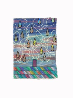 Raindrops on Our Windows, Contemporary Abstract Landscape Drawing, Framed