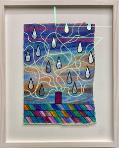 Raindrops on Our Windows, Contemporary Abstract Landscape Drawing, Framed
