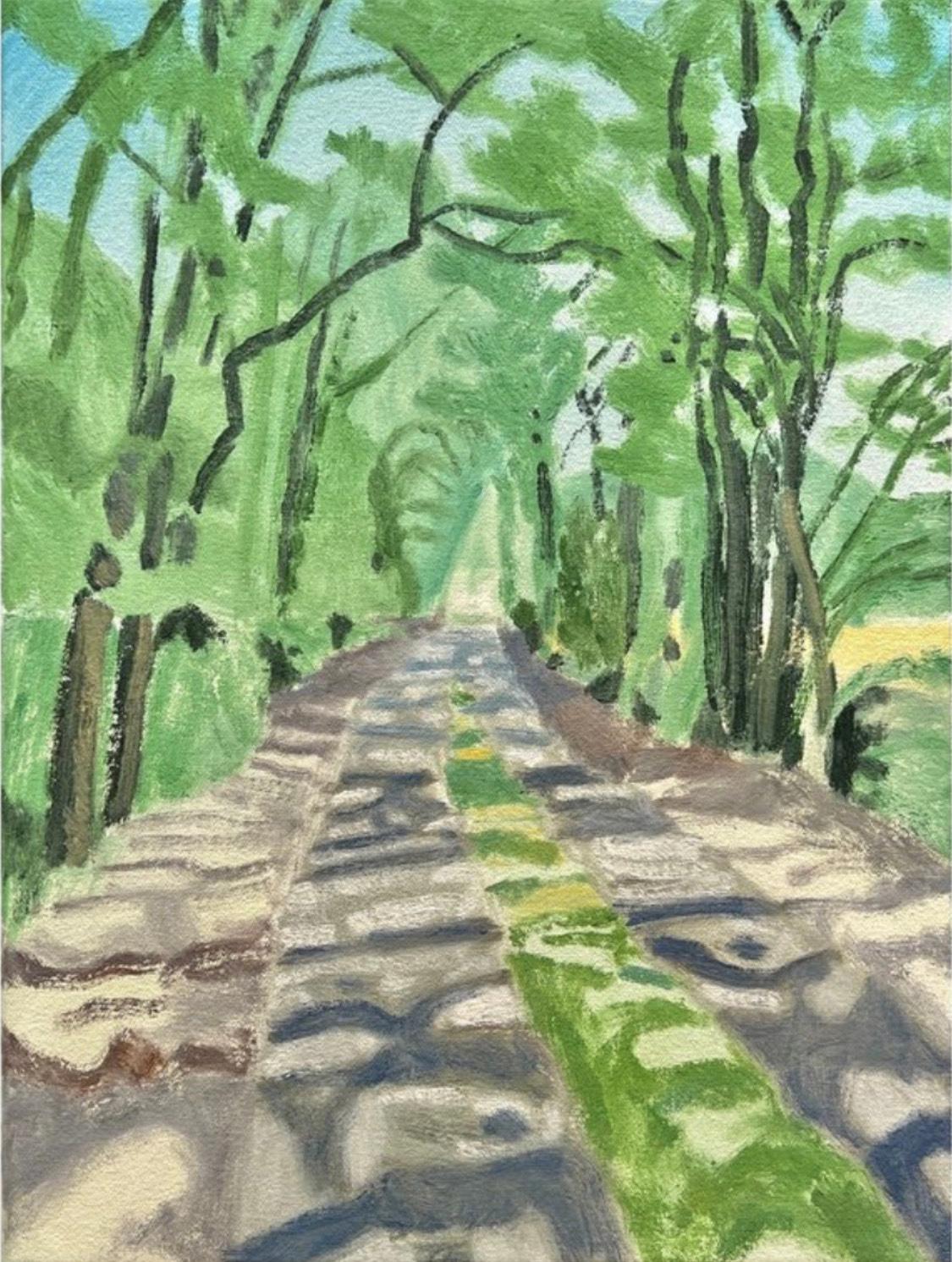 Bradley Kerl Landscape Painting - Boisbuchet Run Club(Lumina Lane), Contemporary Watercolor Painting, Landscape