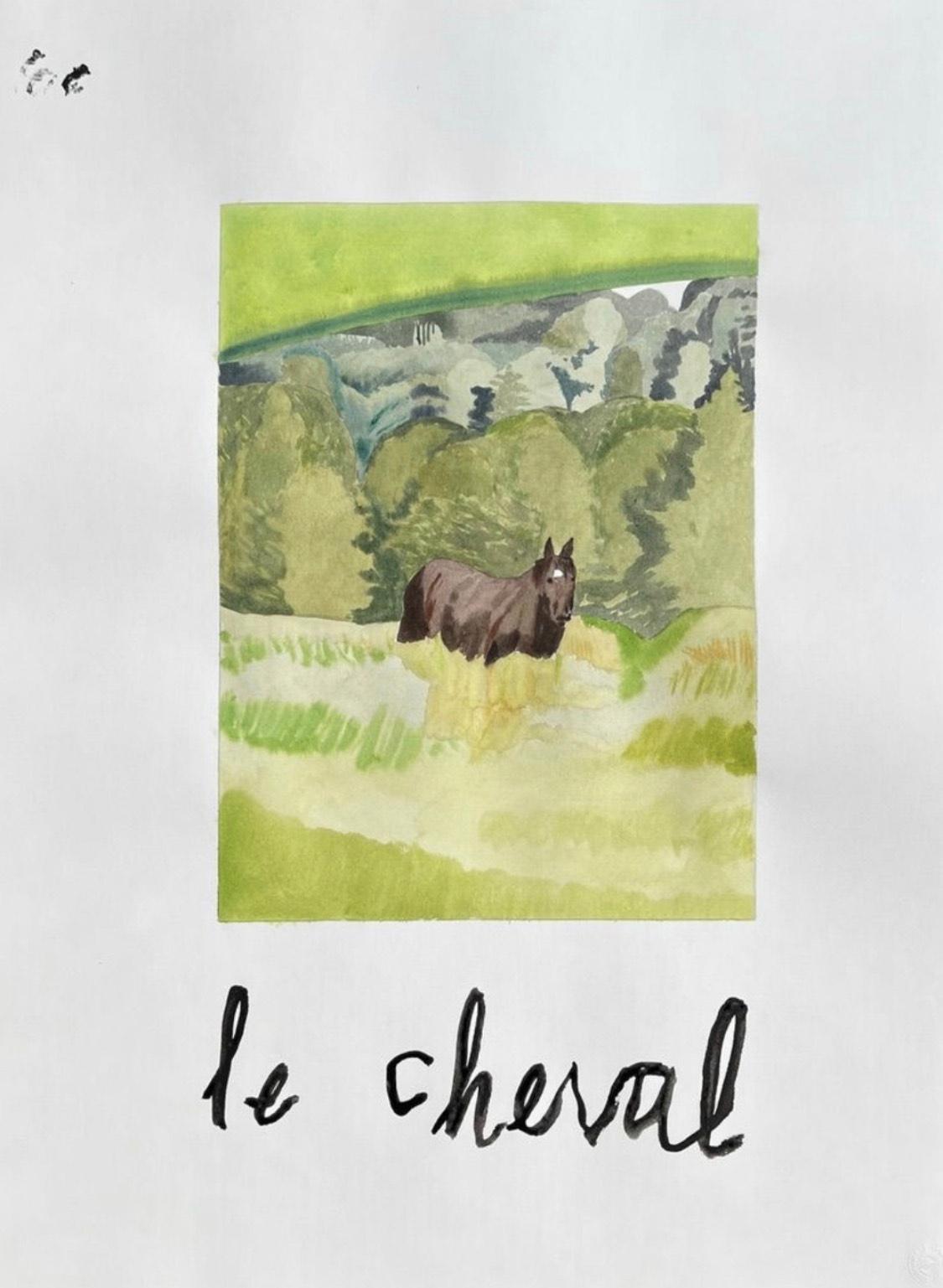 Bradley Kerl Landscape Painting - Flashcard (Le Cheval), Contemporary Watercolor Painting, Landscape