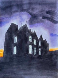Nocturne II (La Grange), Contemporary Watercolor Painting on Paper, Architecture