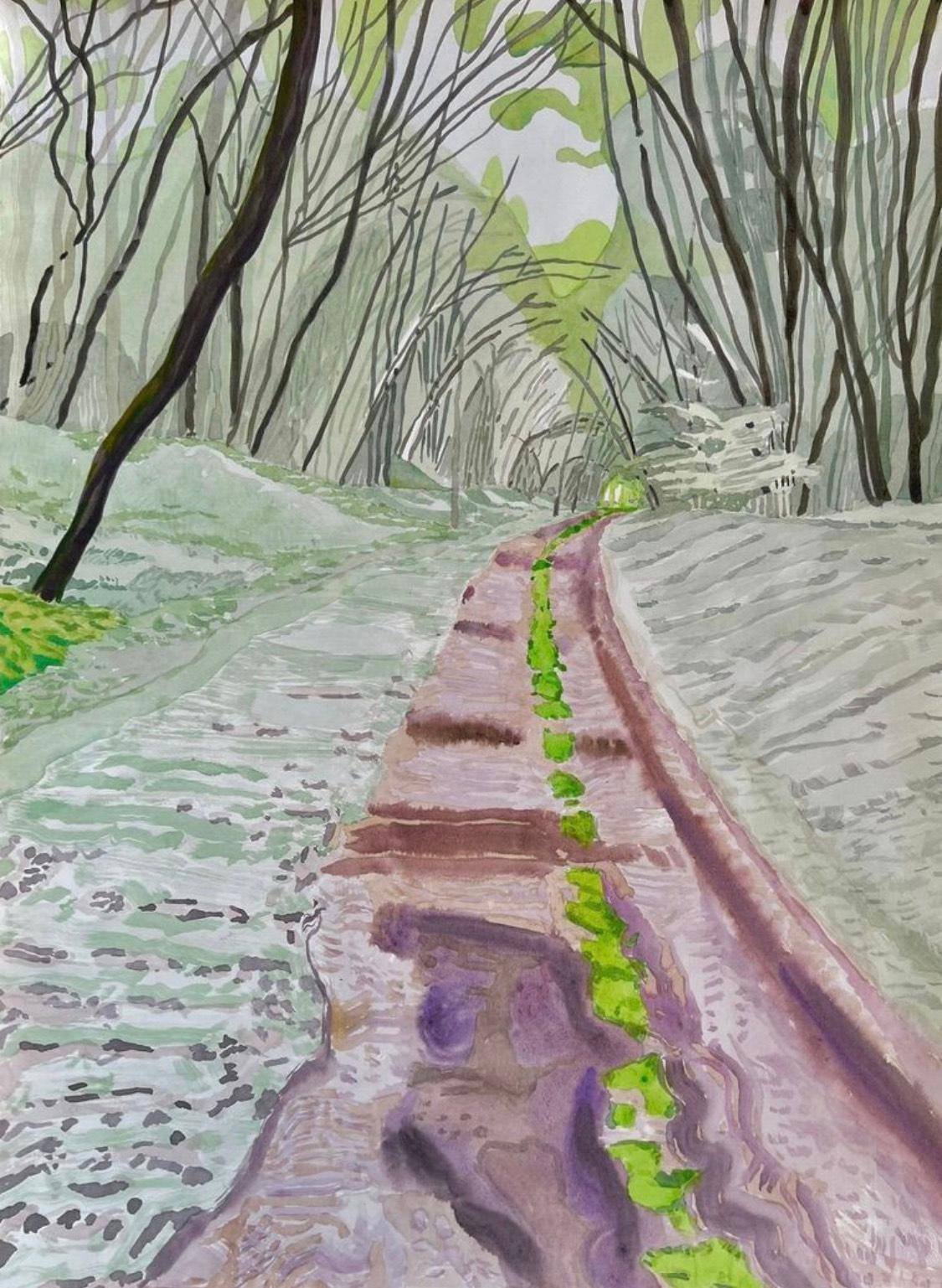 Bradley Kerl Landscape Art - Where the Wild Strawberries Grow, Contemporary Watercolor on Paper, Landscape