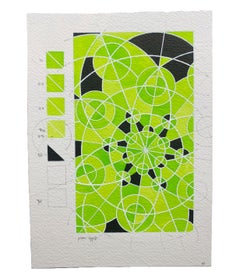 Green Apple, Contemporary Geometric Abstract Drawing, Ink on Paper, Small