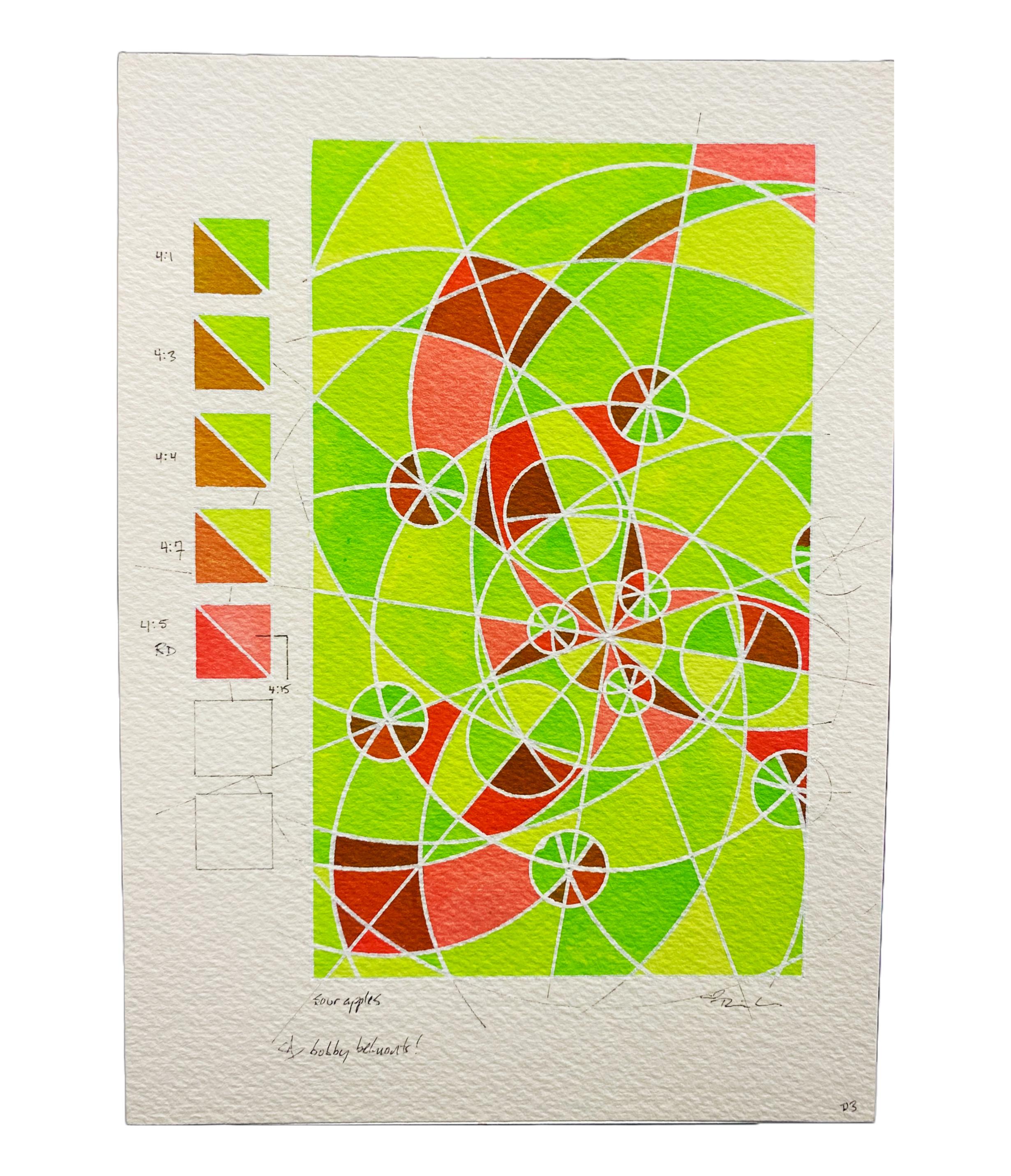 Sour Apples, Contemporary Geometric Abstract Drawing, Ink on Paper, Small  - Art by Brian Daly