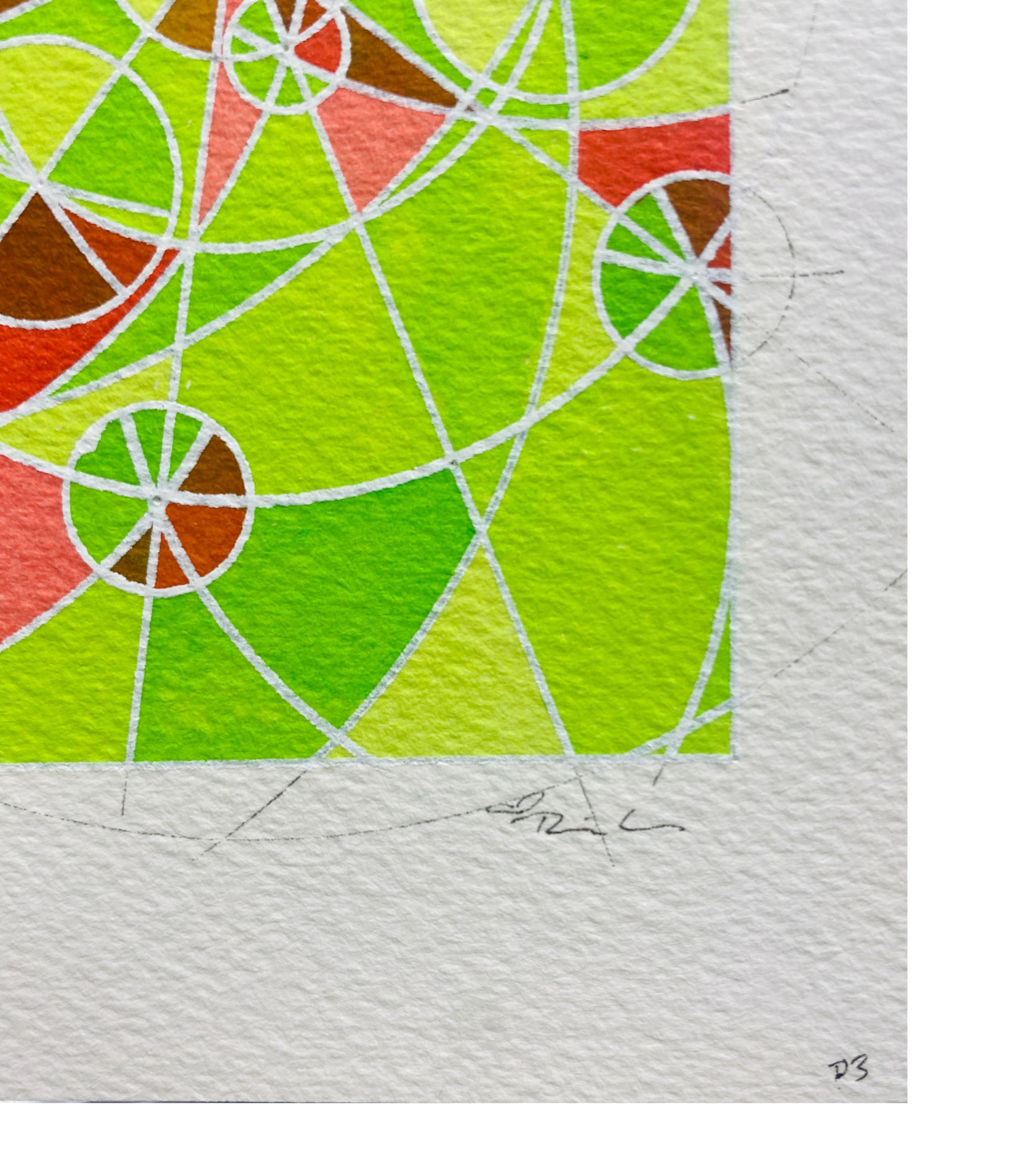 Sour Apples, Contemporary Geometric Abstract Drawing, Ink on Paper, Small  2