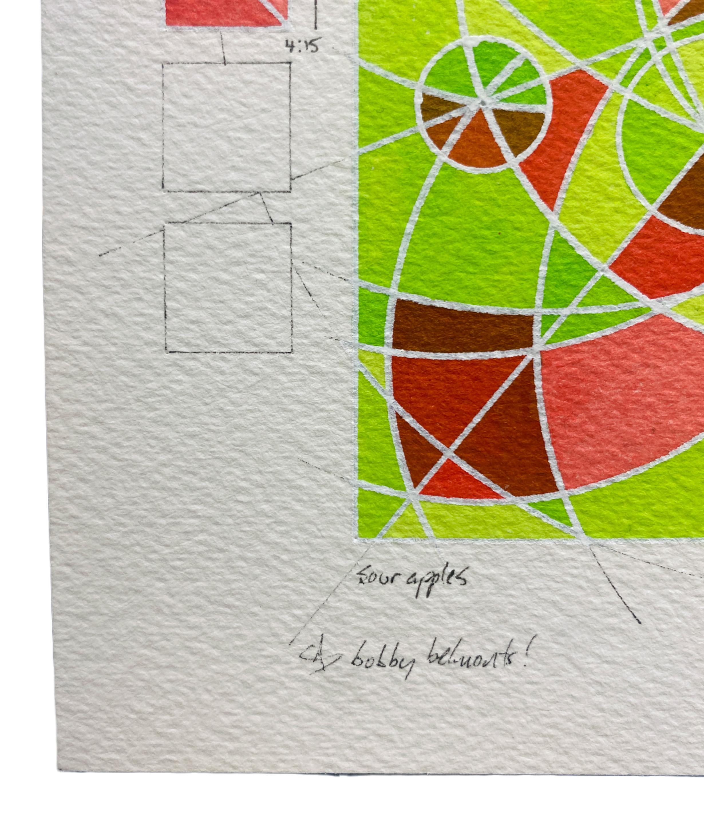 Sour Apples, Contemporary Geometric Abstract Drawing, Ink on Paper, Small  1