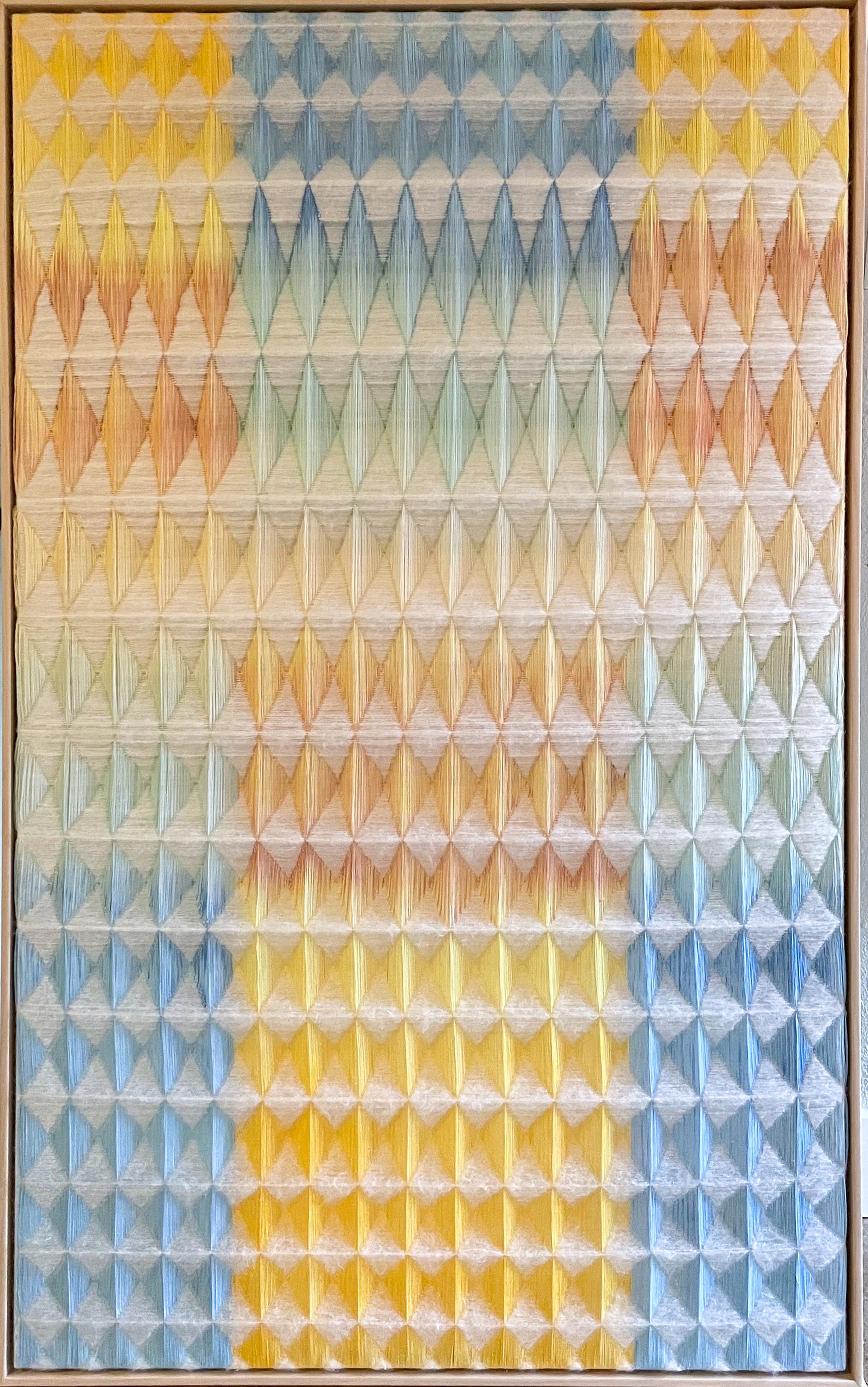 *On view at Ivester Contemporary through May 27th* 

Cloud Nine by Anya Molyviatis is a part of an ongoing series of three dimensional textiles that are handwoven on AVL Dobby Looms. The work uses dramatic color gradients as well as physical depth