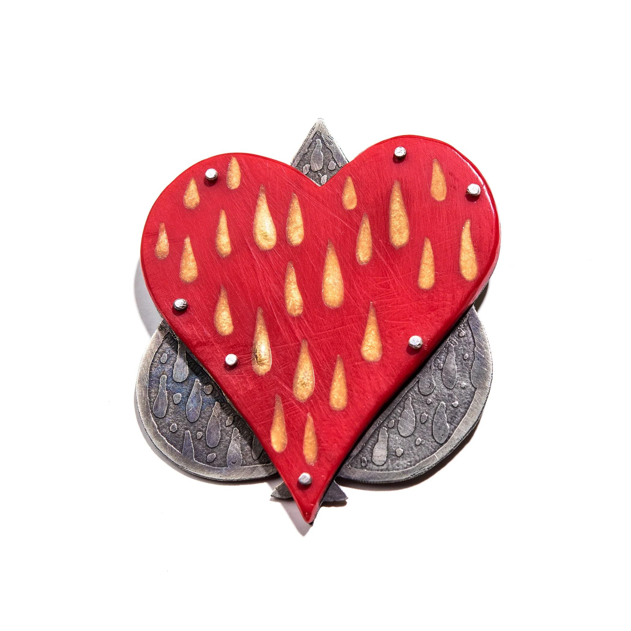 Heart Rain Spade Lapel Pin Jewelry, FPavy designer , made by T Mann design - Art by FPA Francis Pavy Artist