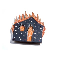 Burning House , jewelry lapel pin designed by Francis Pavy, made by Thomas Mann