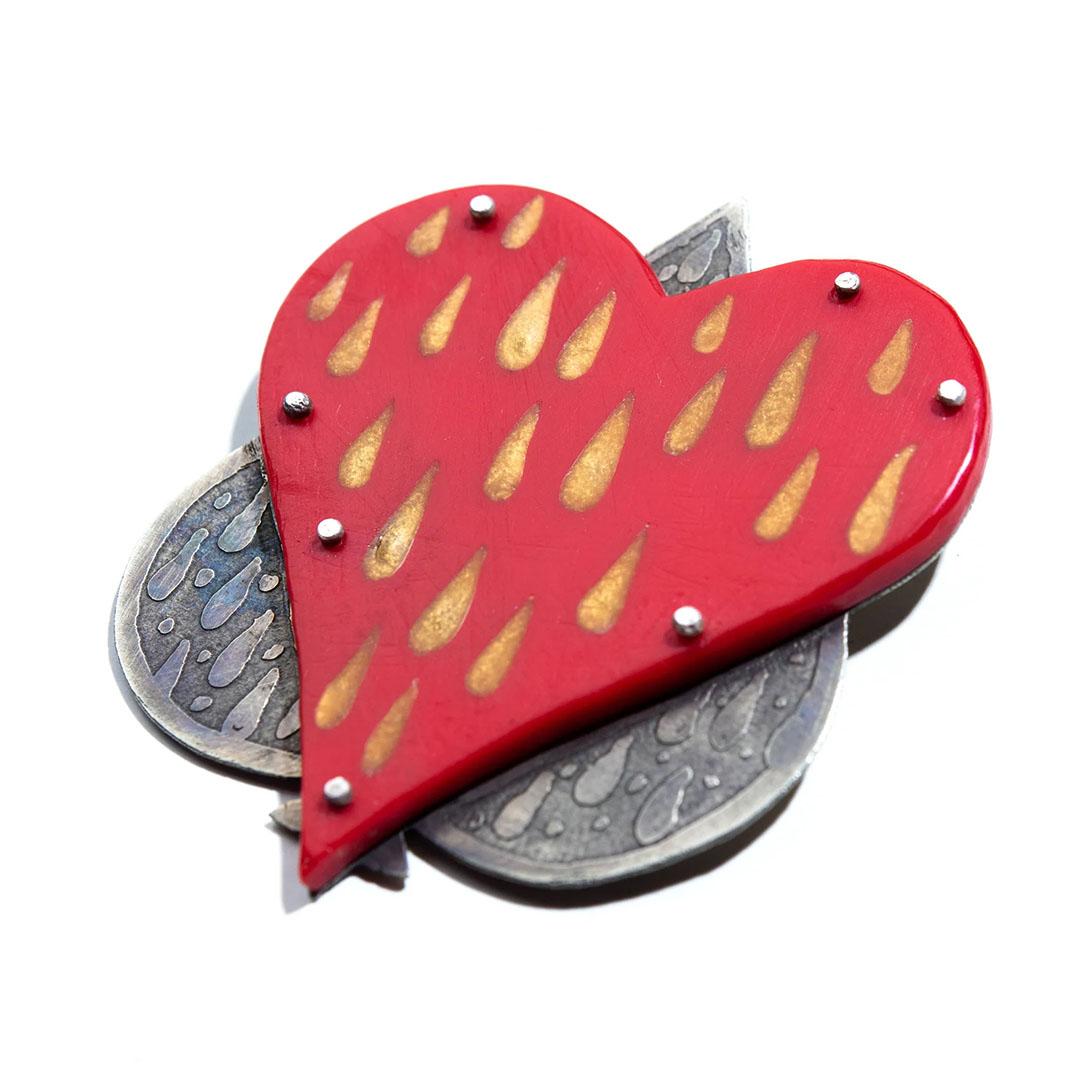 Heart Rain Spade Lapel Pin Jewelry, FPavy designer , made by T Mann design - Modern Art by FPA Francis Pavy Artist