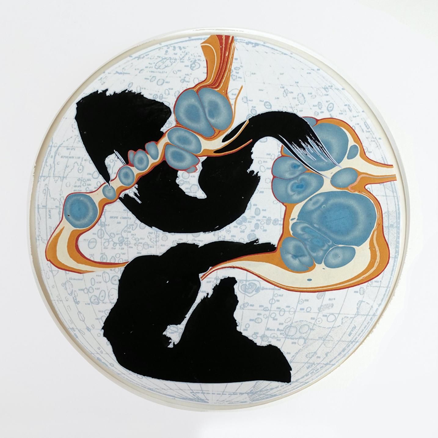 Orange and Blue 1 : Abstraktes Kunstwerk auf Papier