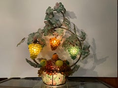 Antike handgefertigte Lampe mit botanischen Motiven von Muller Frères