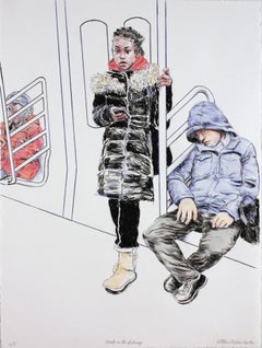 Beauty on the Subway : Hand colored lithograph on BFK Rives