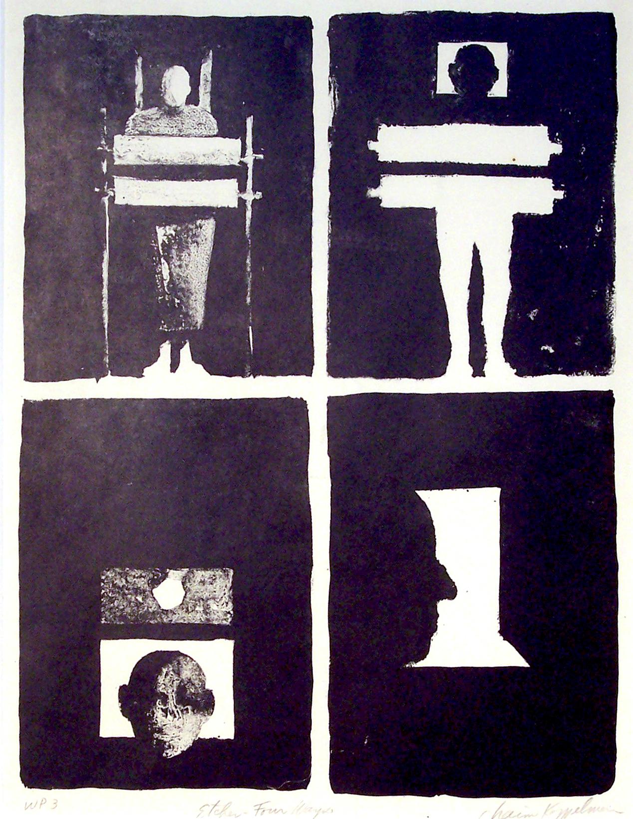 Etcher Four-Ways: Black and white lithograph