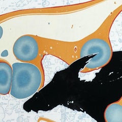 Orange and Blue 2 : Abstraktes Kunstwerk auf Papier