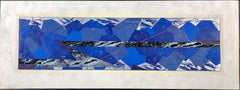 Mountains and Rivers, Japanese woodcut print, 10/20, blue, silver, black, white