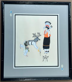 Deer Dance, painting by Tonita Pena, Santa Fe, Cochiti, Pueblo, male, female