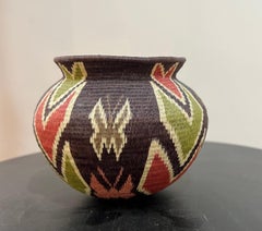 Butterfly Basket, Wounaan, Rainforest, Panama, pink, green, brown, geometric