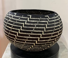 Black and White Basket, Wounaan Tribe, Panama, Rainforest, Geometric, Round