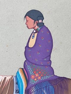 Apache-Frau zu Pferd, von Allan Houser, Haozous, Gemälde, Papier, Pferd