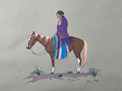 Apache Woman on Horseback, par Allan Houser, Haozous, peinture, papier, cheval
