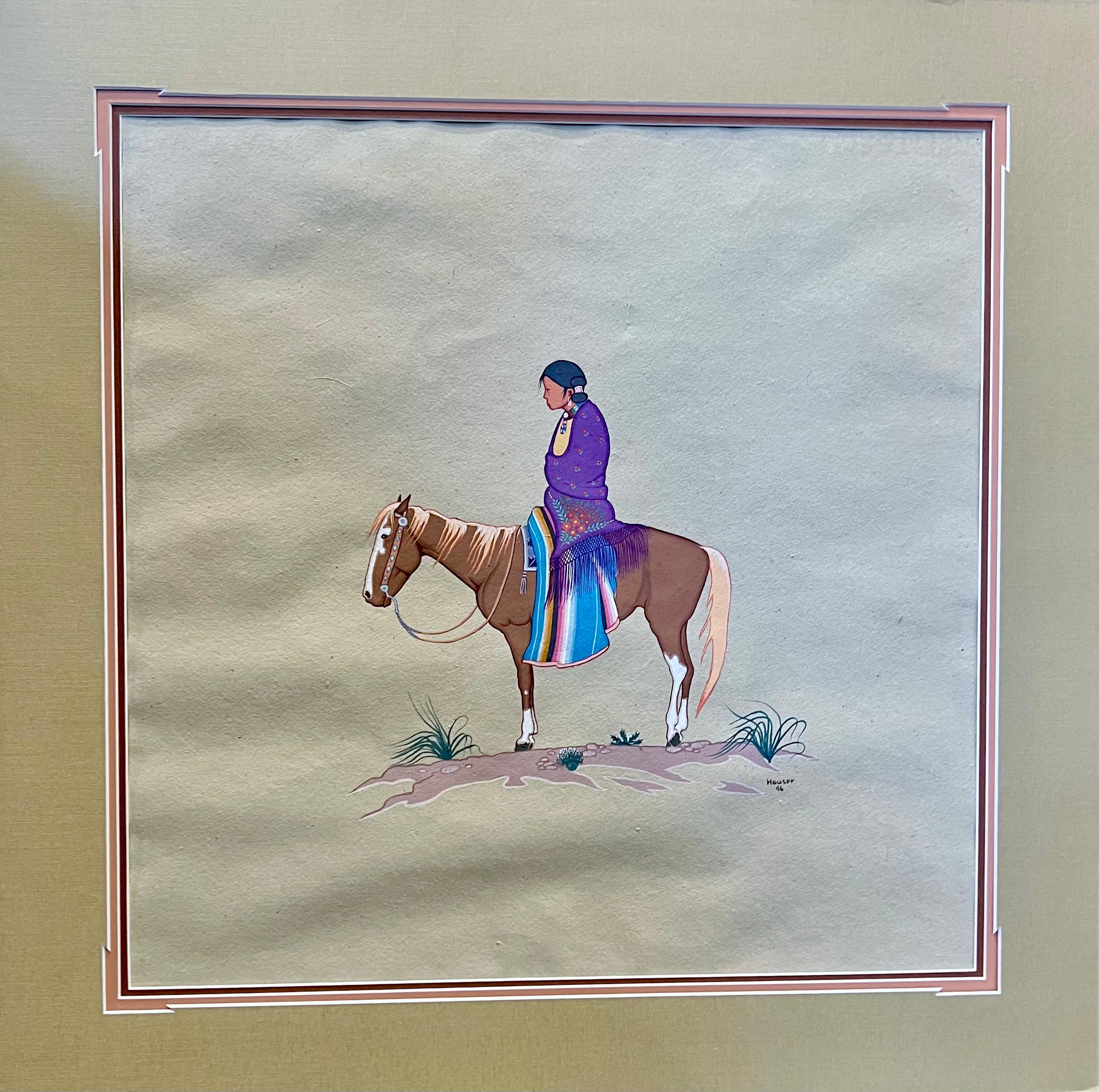 Apache Woman on Horseback, by Allan Houser, Haozous, painting, paper, horse For Sale 6