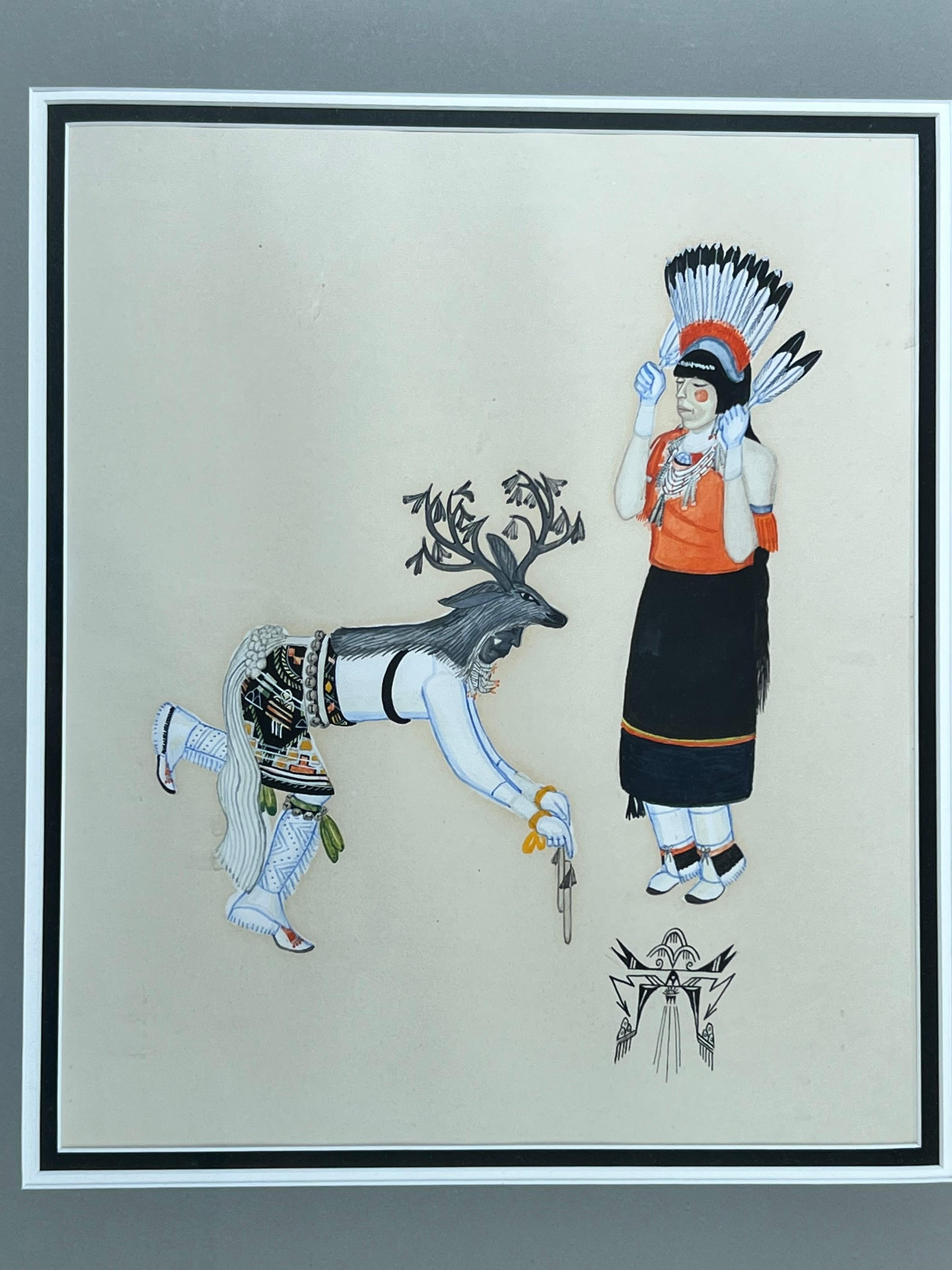 Deer Dance, painting by Tonita Pena, Santa Fe, Cochiti, Pueblo, male, female - Art by Tonita Peña