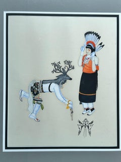 Deer Dance, painting by Tonita Pena, Santa Fe, Cochiti, Pueblo, male, female