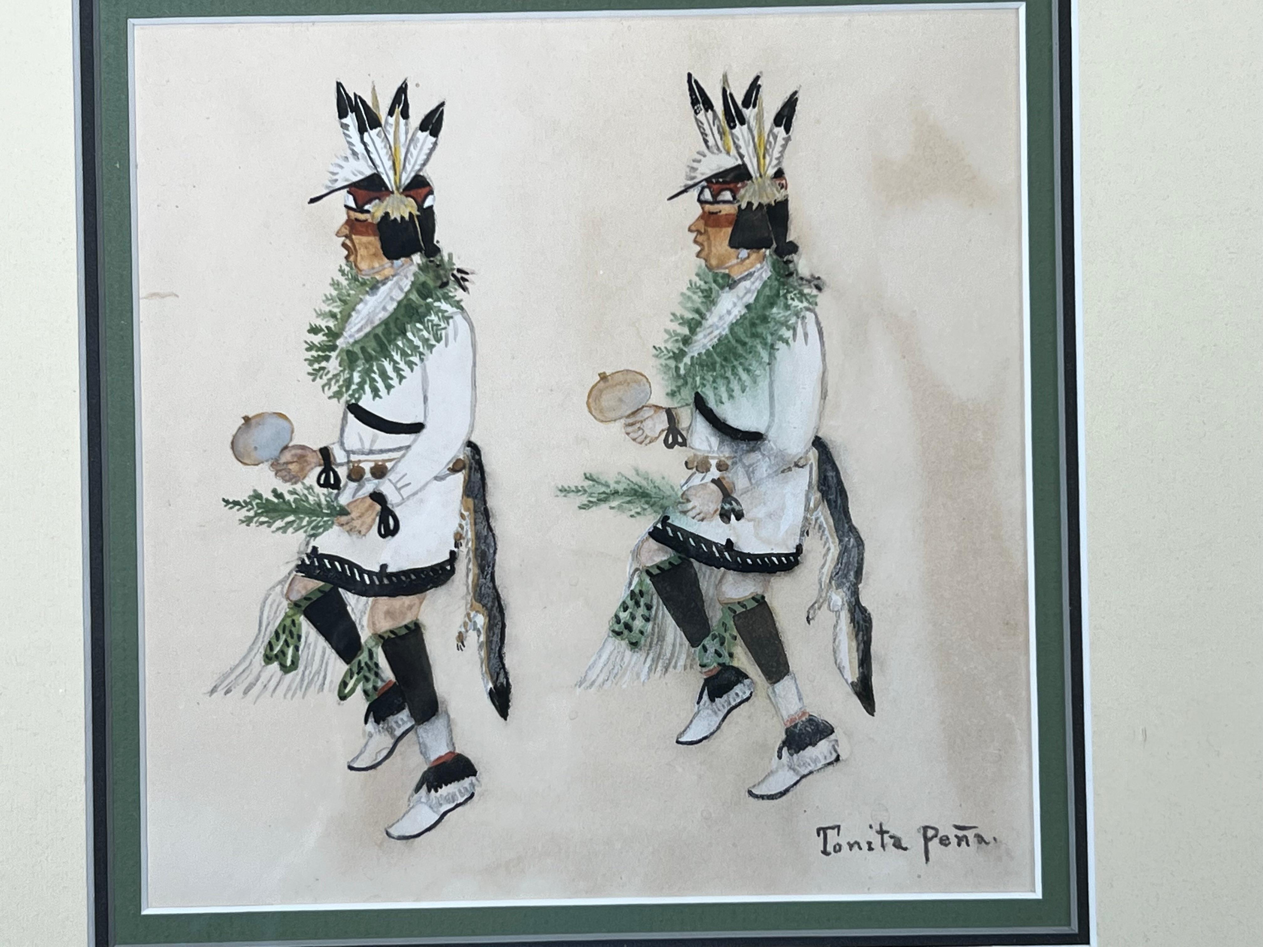 Pueblo Dancers, painting, by Tonita Pena, Cochiti, Pueblo, Santa Fe, Native Amer - Art by Tonita Peña