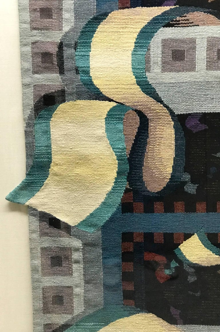 Untitled, textile, tapestry, woven abstract green yellow brown black grey red For Sale 1