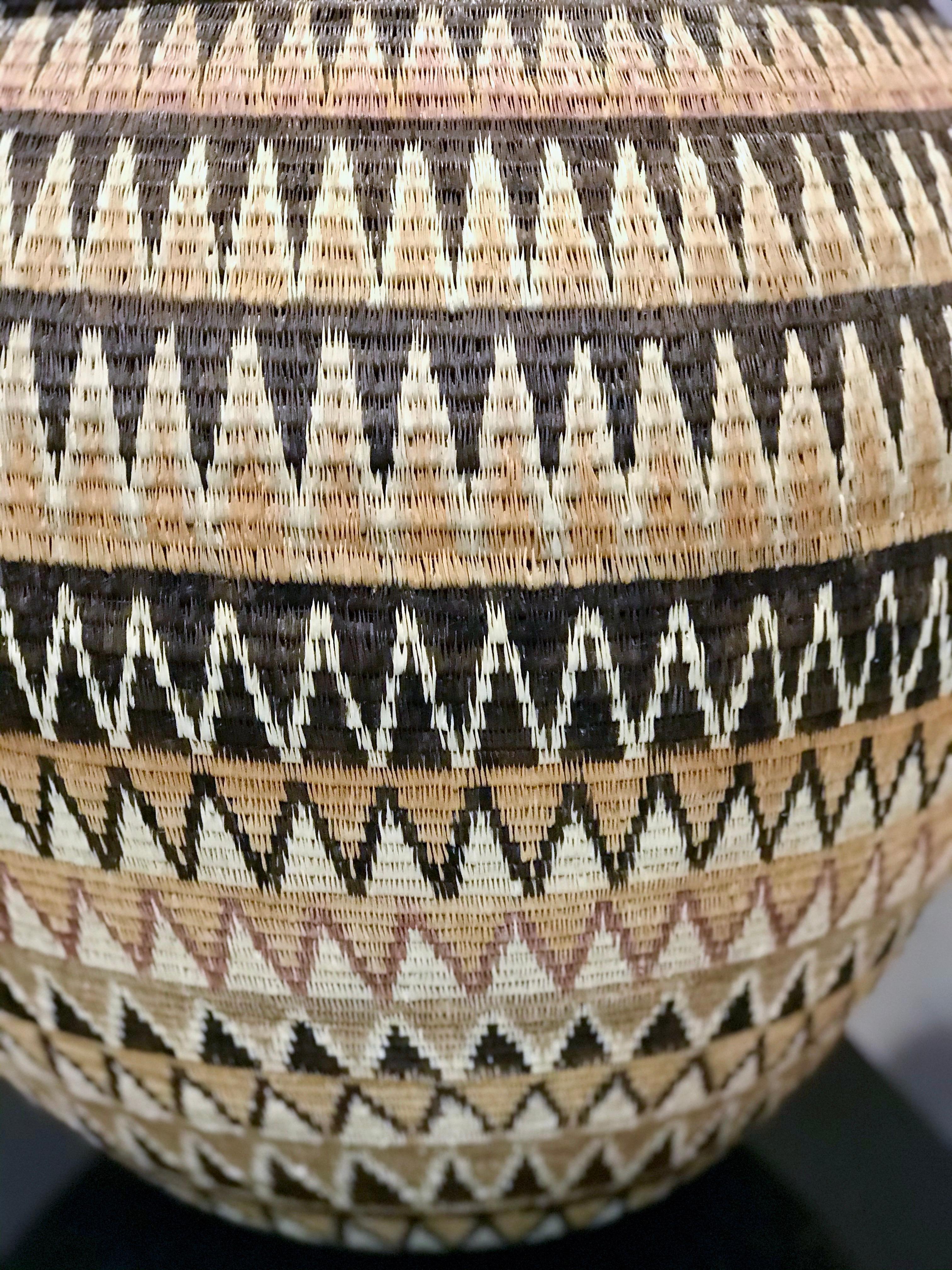 Basket by Elsa Quiros, Geometric gold black white tan designs Panama Rainforest 3