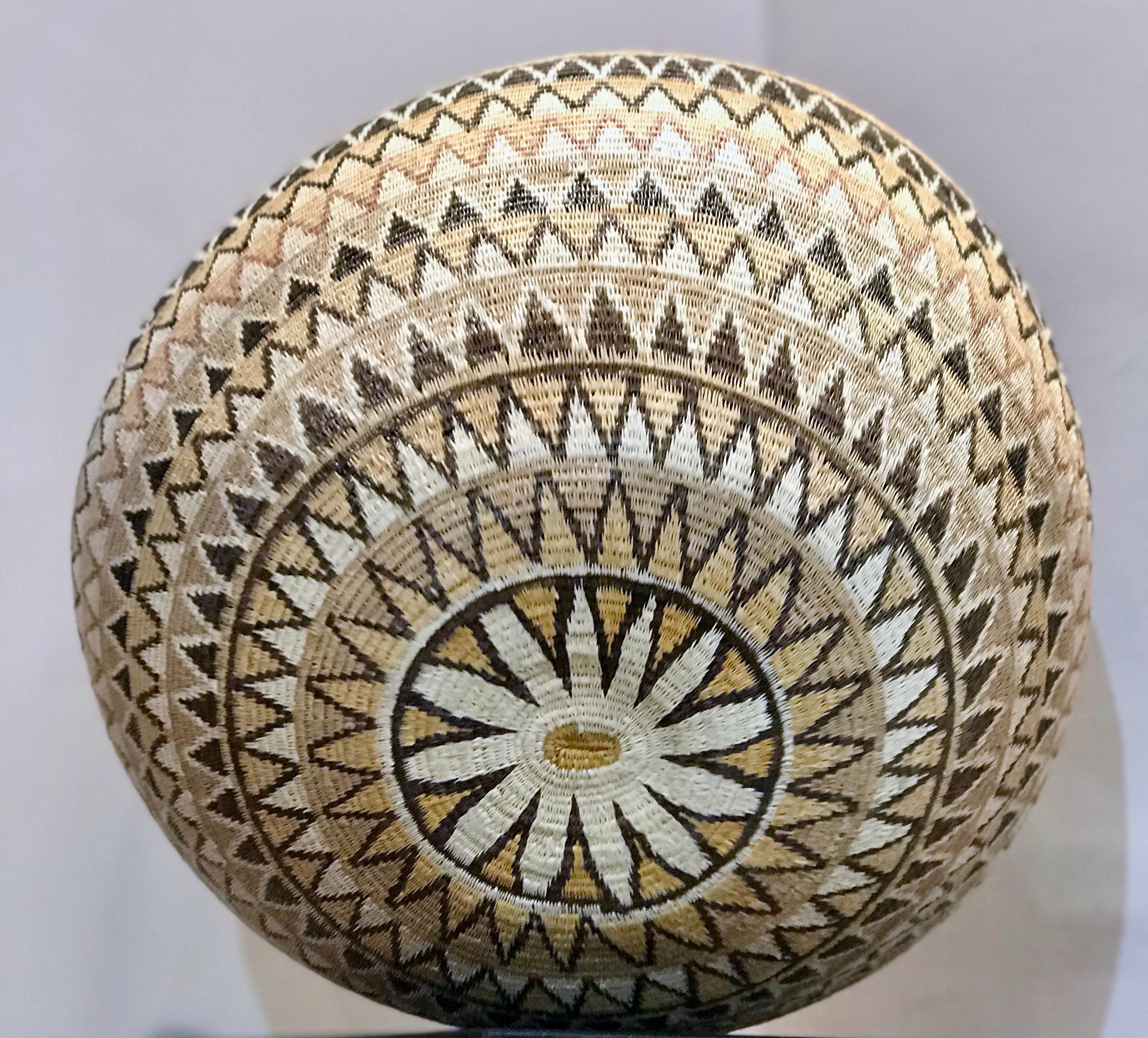 Basket by Elsa Quiros, Geometric gold black white tan designs Panama Rainforest 4