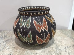 Butterfly Basket, Wounaan Tribe, Panama, Rainforest, black, red, green, white