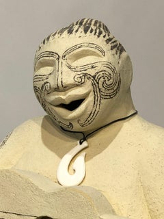Waita - Song, Zeitgenössische Maori-Skulptur, Aotearoa, Gesichtsmoko, Tatoo, männlich